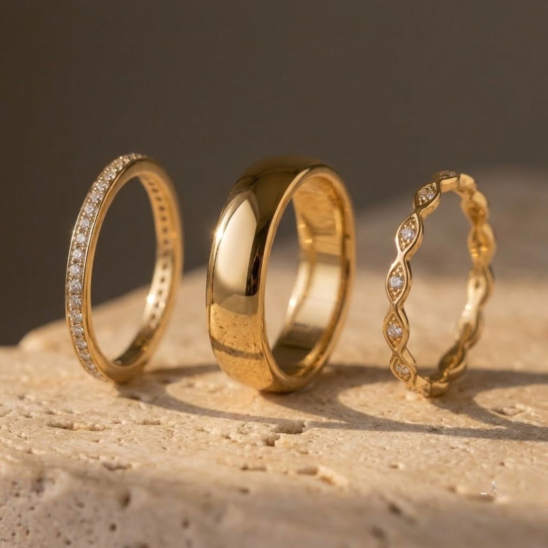 Dome & Marquise - Ring stack - Foramour Jewels - 18K Gold Plated - Sweat, water proof