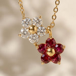 Double Flower Crystal Pendant Necklace - Foramour Jewels - 18K Gold Plated - Sweat, water proof
