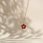 Double Flower Crystal Pendant Necklace - Foramour Jewels - 18K Gold Plated - Sweat, water proof
