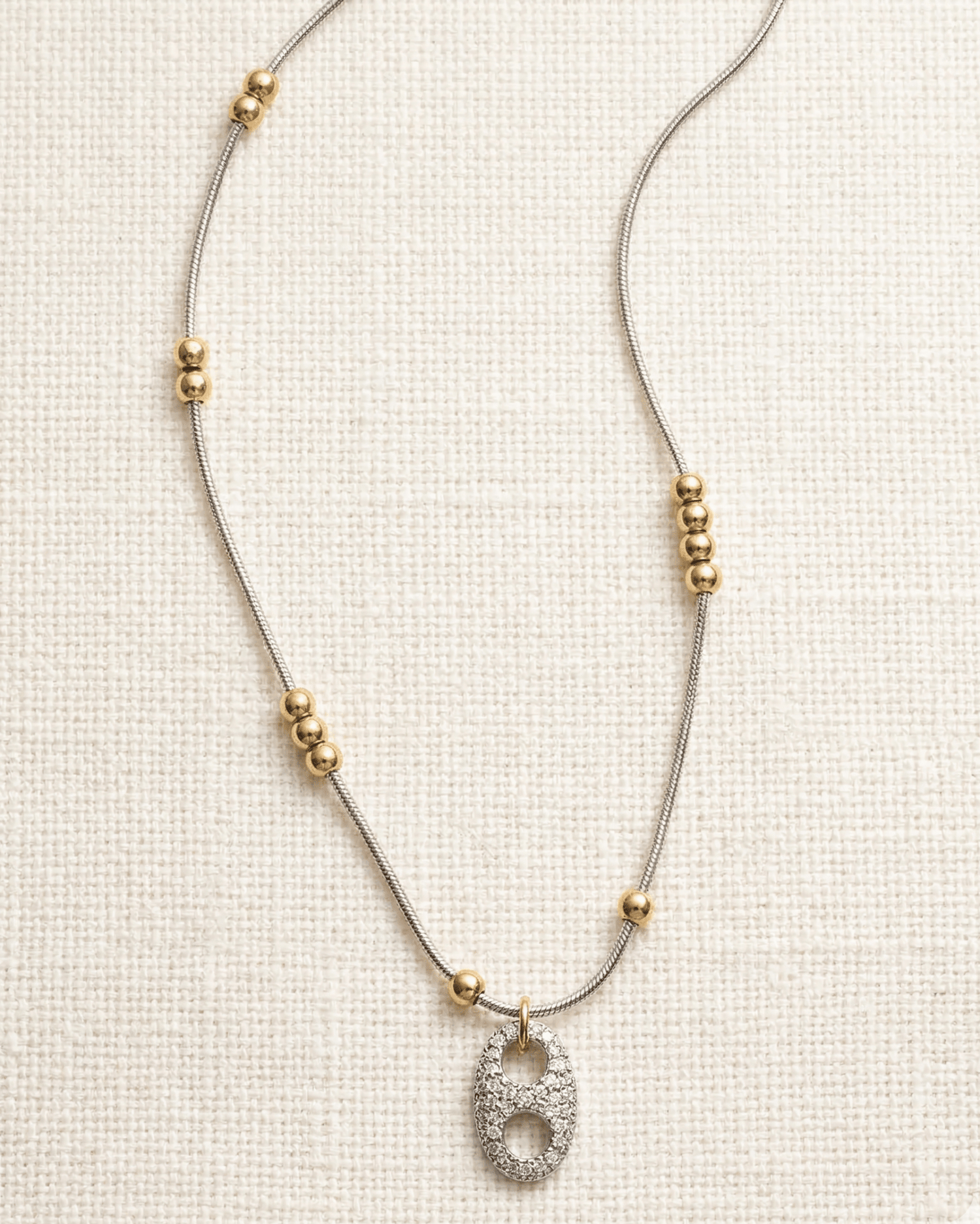 Dual Tone Beaded CZ Necklace - Foramour Jewels - 18K Gold Plated - Sweat, water proof