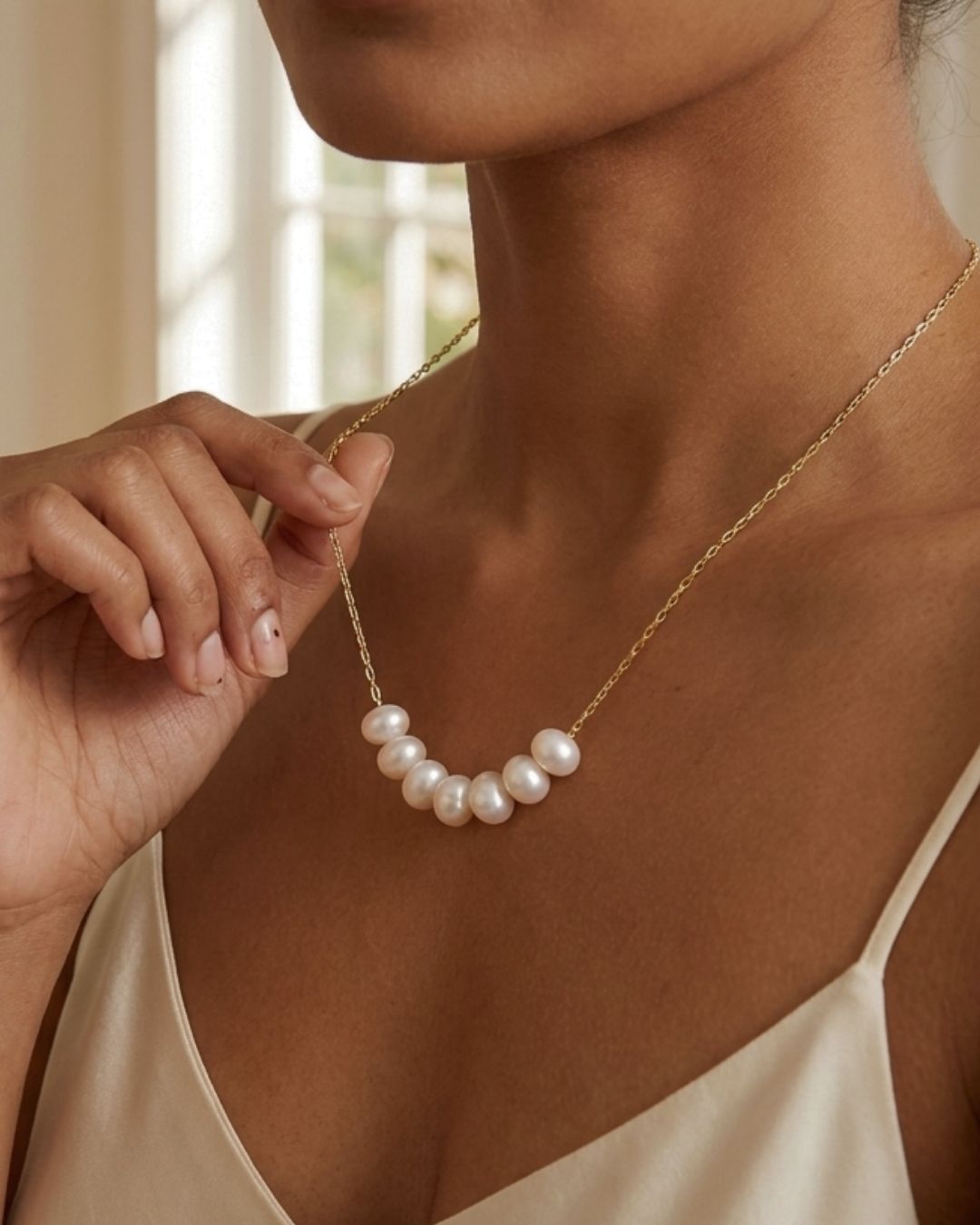 Eight Pearl Link Necklace - Foramour Jewels - 18K Gold Plated - Sweat, water proof