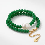 Emerald Green Crystal Pearl Necklace - Foramour Jewels - 18K Gold Plated - Sweat, water proof