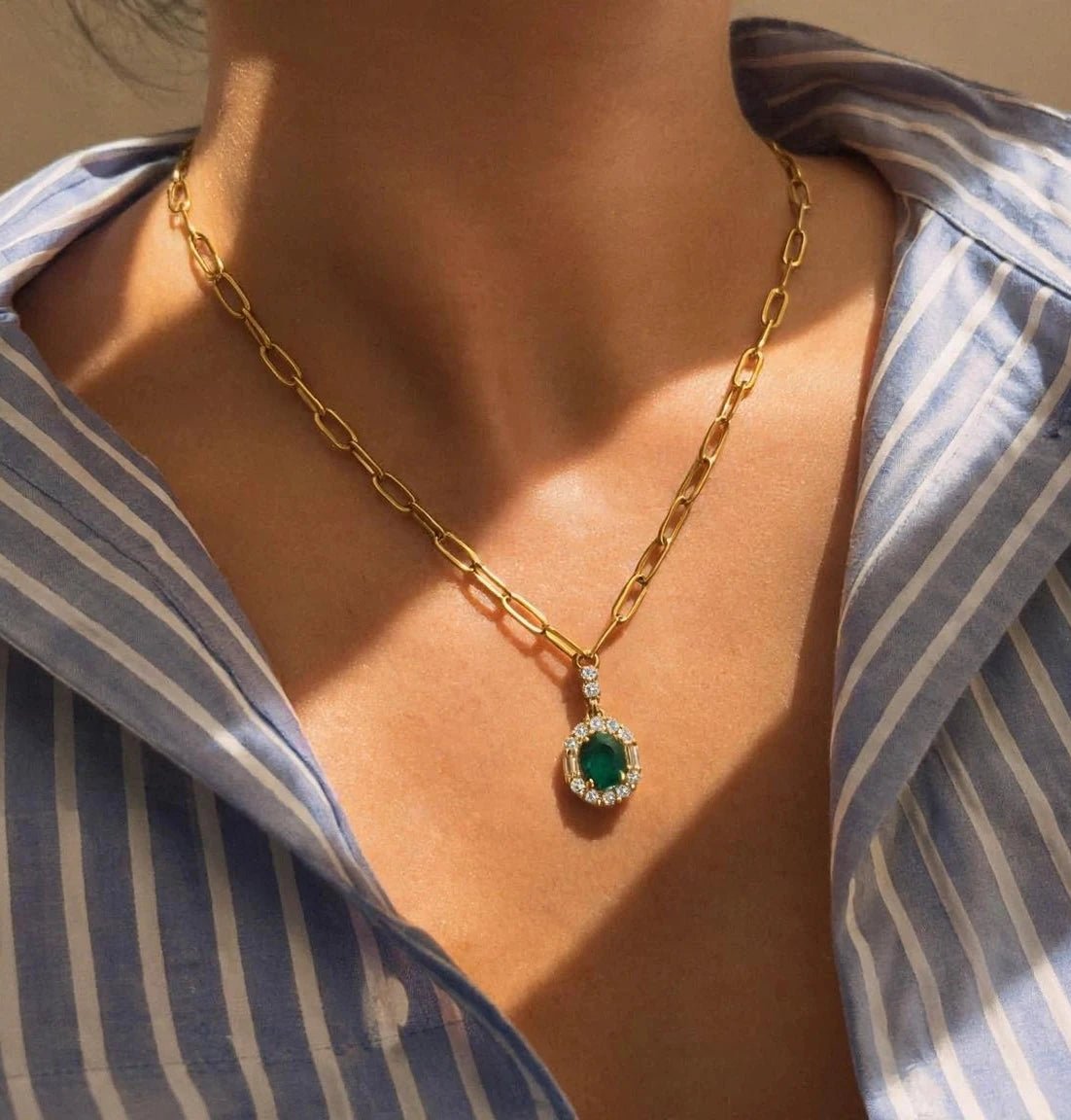 Emerald Crystal Pendant Necklace - Foramour Jewels - Gold PVD designer jewellery & charms