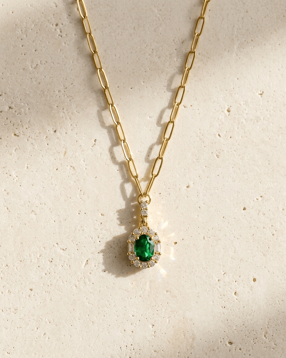 Emerald Zircon Pendant Necklace - Foramour Jewels - 18K Gold Plated - Sweat, water proof