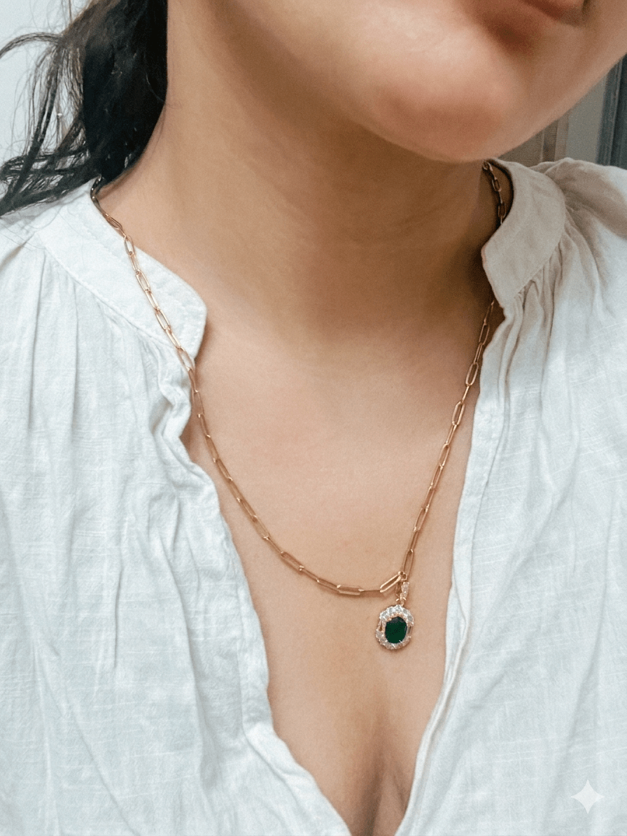 Emerald Zircon Pendant Necklace - Foramour Jewels - 18K Gold Plated - Sweat, water proof