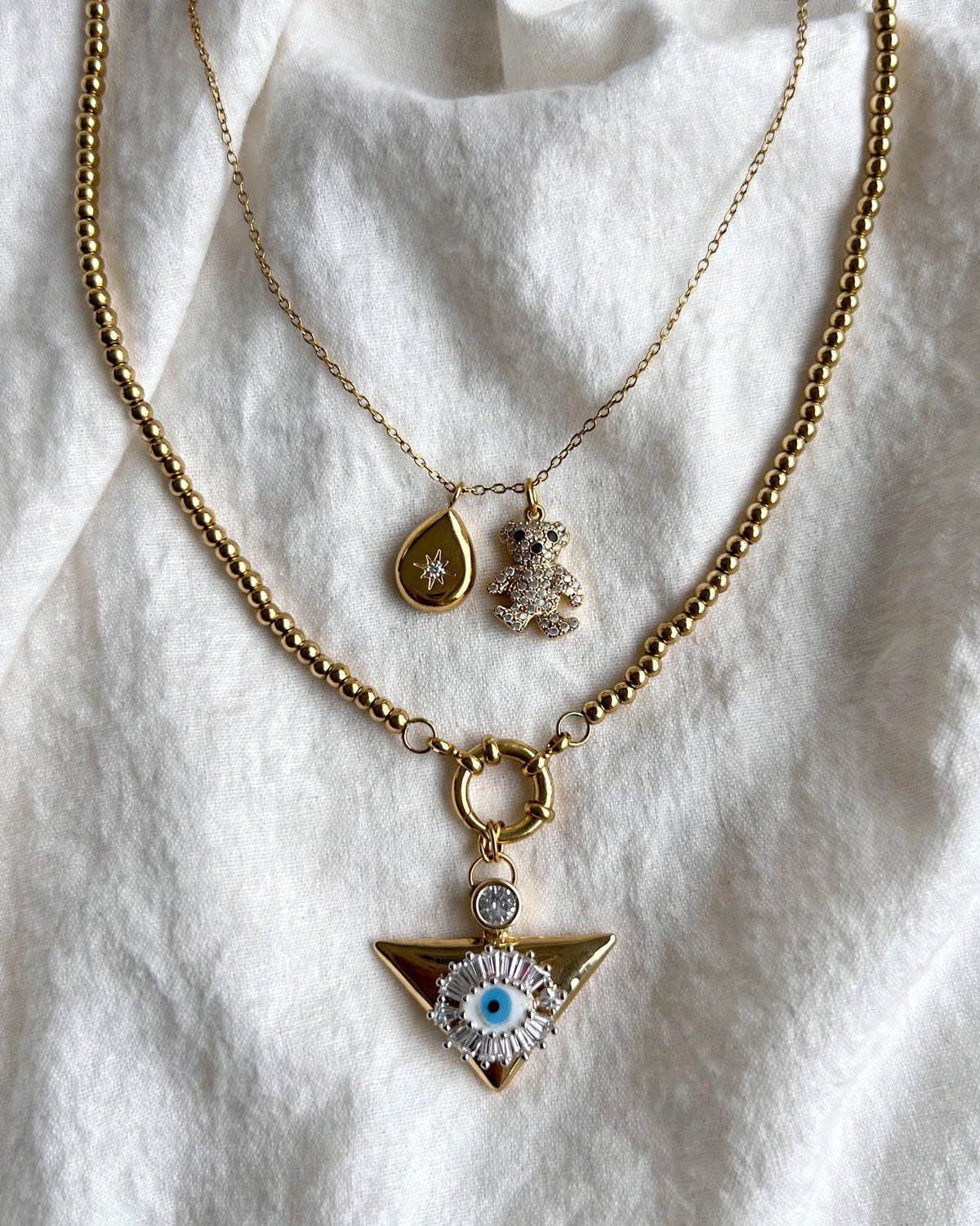 Evil Eye Triangle Pendant — Necklace - Foramour Jewels - 18K Gold Plated - Sweat, water proof
