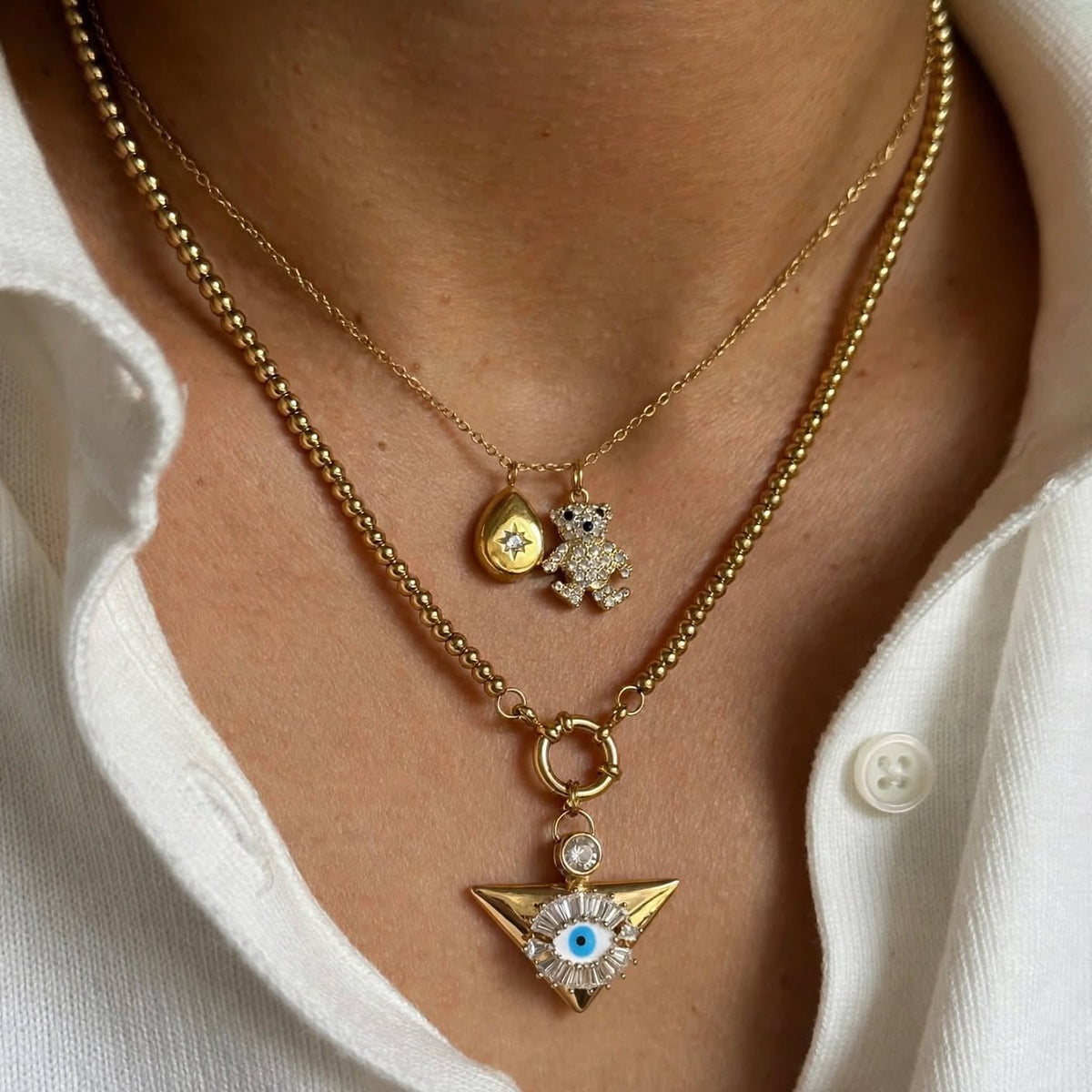 Evil Eye Triangle Pendant — Necklace - Foramour Jewels - 18K Gold Plated - Sweat, water proof