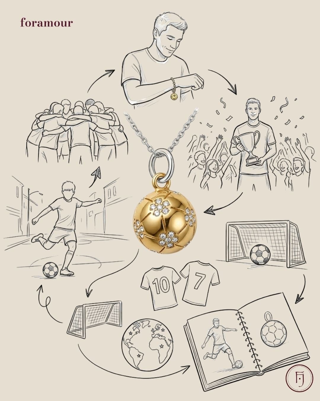 Football - Charm - Foramour Jewels - 18K Gold Plated - Sweat, water proof