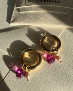 Fuchsia Crystal Heart Earrings - Foramour Jewels - 18K Gold Plated - Sweat, water proof