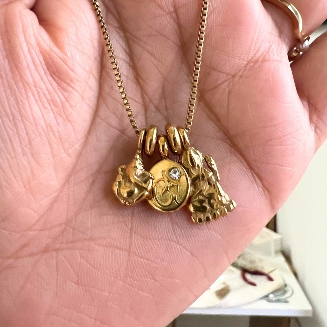Ganesha, Om & Goddess Charm Cluster Necklace - Foramour Jewels - 18K Gold Plated - Sweat, water proof