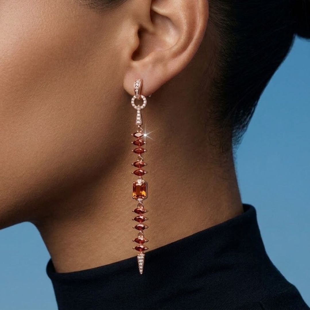 Garnet Fringe Drop Earrings - Foramour Jewels - 18K Gold Plated - Sweat, water proof