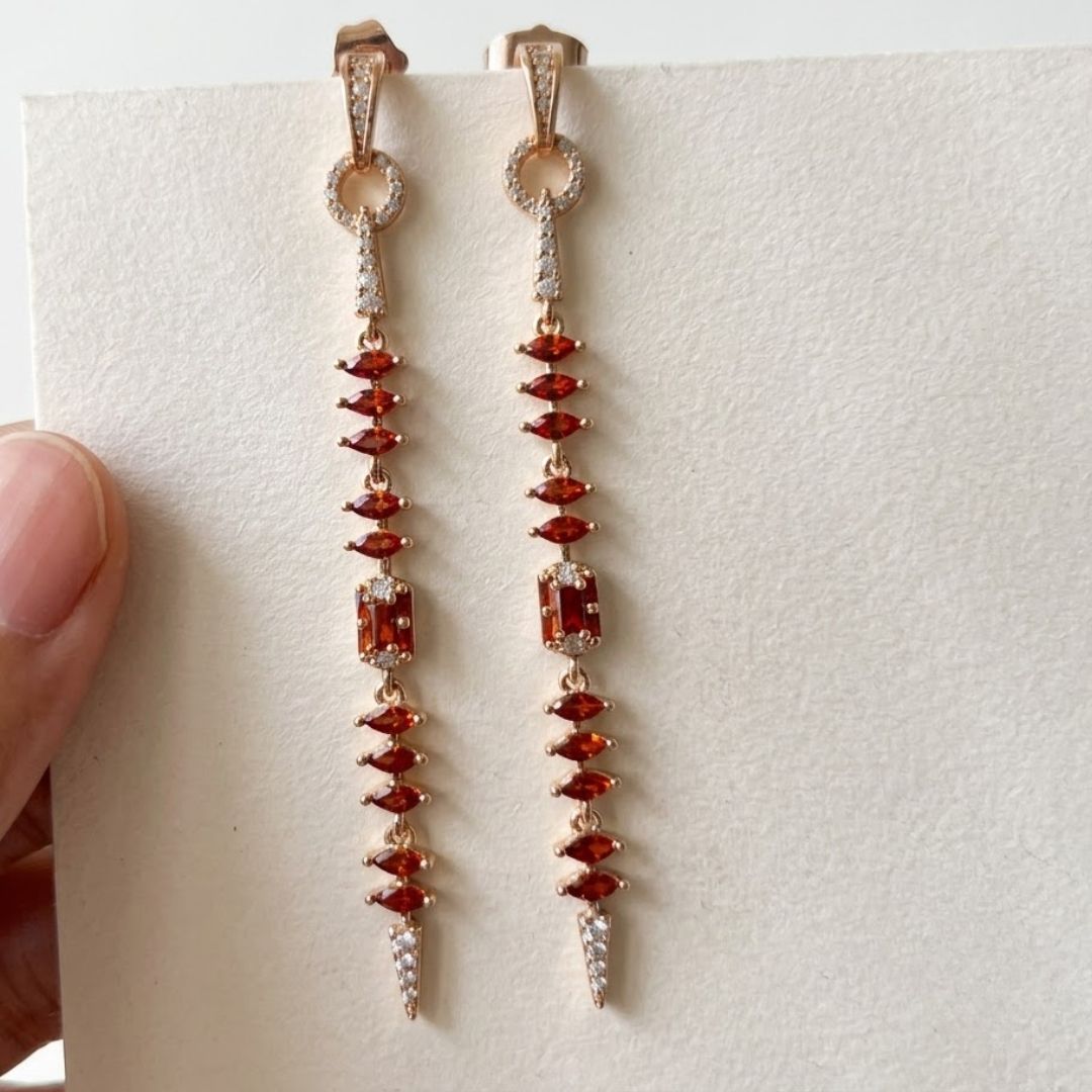 Garnet Fringe Drop Earrings - Foramour Jewels - 18K Gold Plated - Sweat, water proof