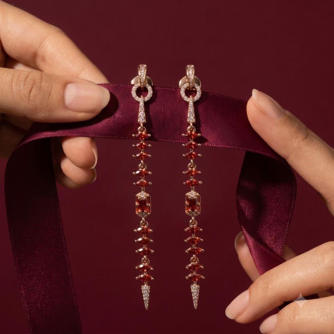 Garnet Fringe Drop Earrings - Foramour Jewels - 18K Gold Plated - Sweat, water proof