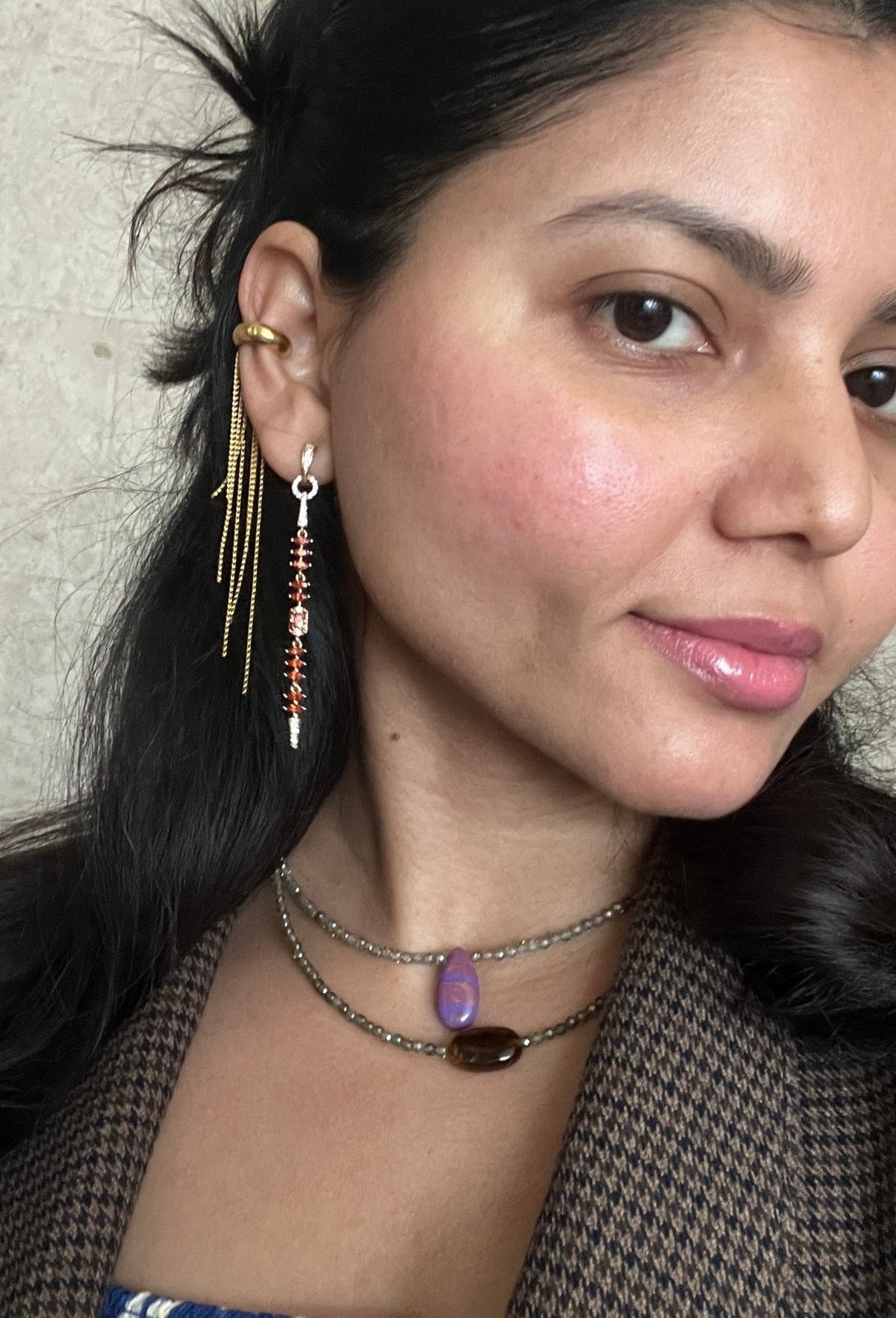Garnet Fringe Drop Earrings - Foramour Jewels - 18K Gold Plated - Sweat, water proof