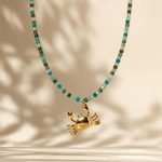 Gold Crab Charm Necklace with Beaded Zircons - Foramour Jewels - 18K Gold Plated - Sweat, water proof