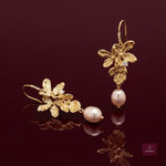 Gold Floral Pearl Drop Earrings - Foramour Jewels - 18K Gold Plated - Sweat, water proof