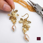 Gold Floral Pearl Drop Earrings - Foramour Jewels - 18K Gold Plated - Sweat, water proof