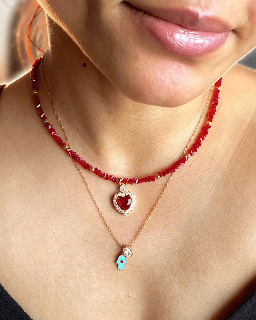 Hamsa Pear CZ Necklace - Foramour Jewels - 18K Gold Plated - Sweat, water proof