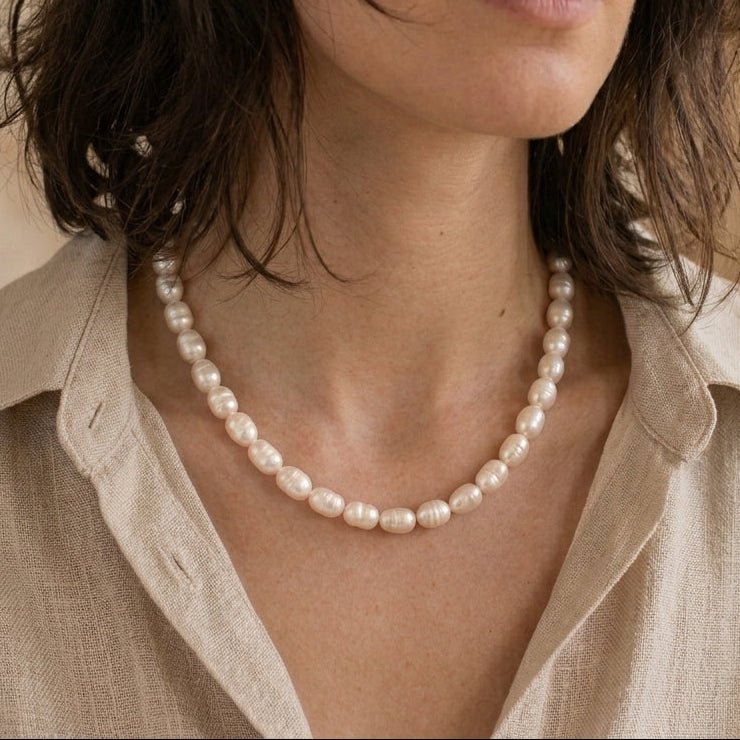 Hand-Knotted Pearl Strand Necklace - Foramour Jewels - 18K Gold Plated - Sweat, water proof