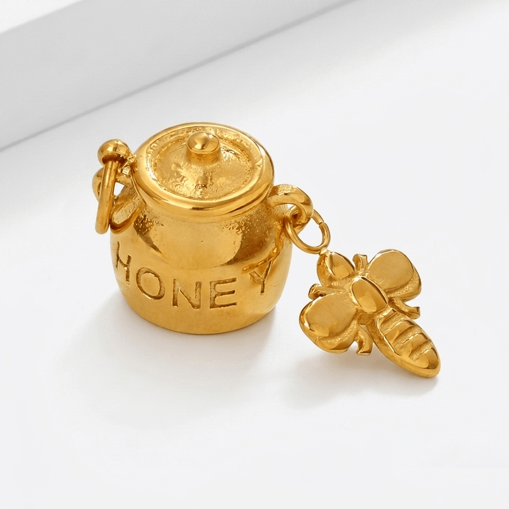 Honey Pot & Bee Charm - Foramour Jewels - 18K Gold Plated - Sweat, water proof