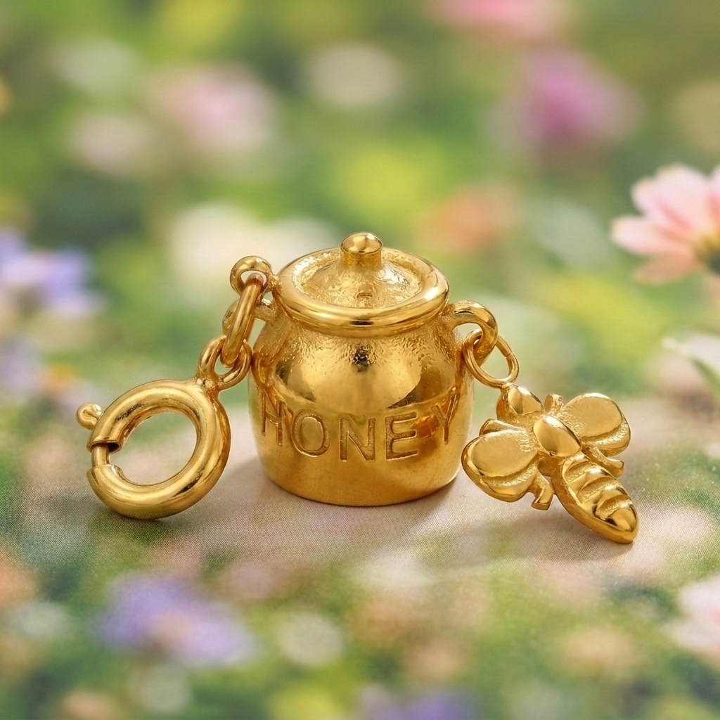 Honey Pot & Bee Charm - Foramour Jewels - 18K Gold Plated - Sweat, water proof