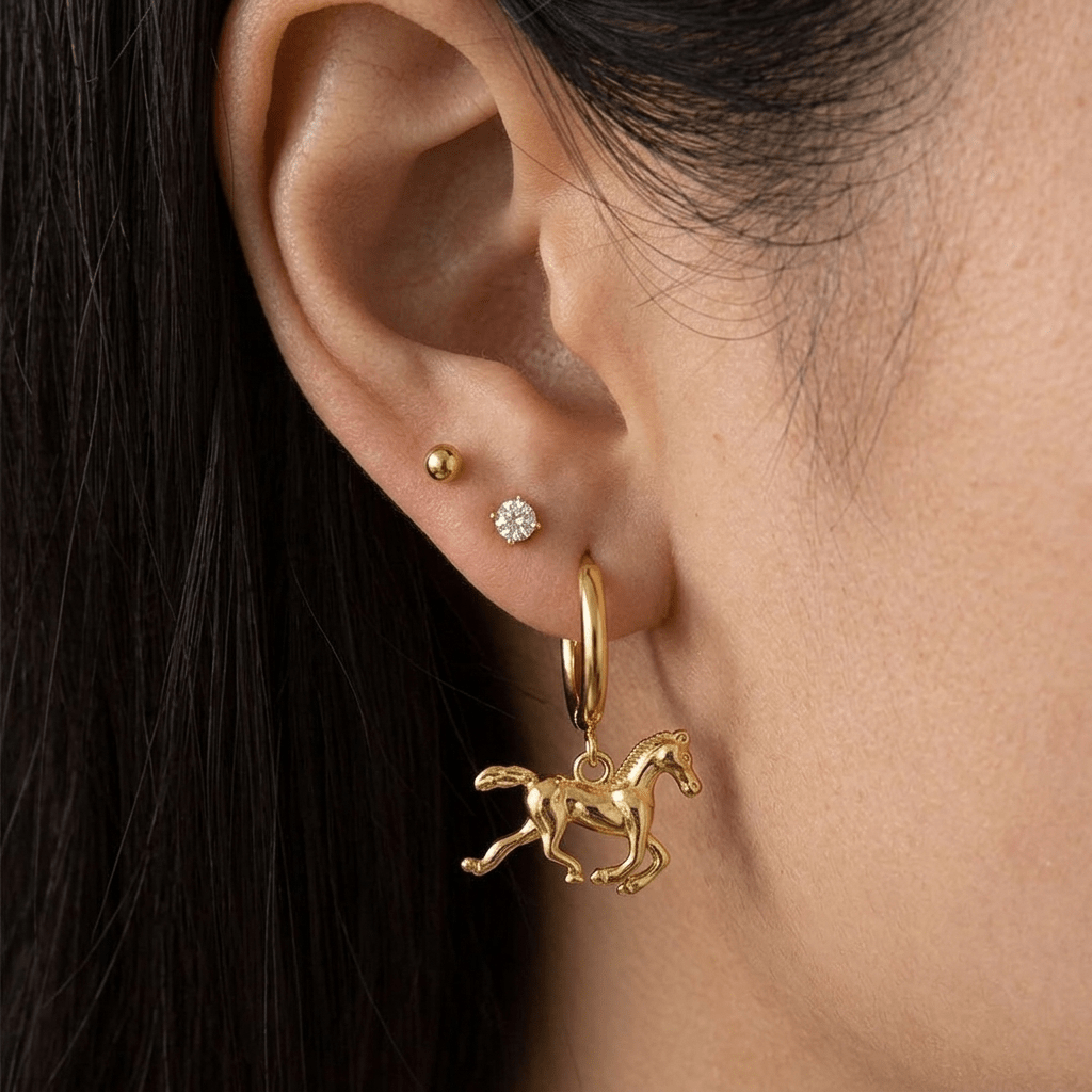 Horse Huggies Earrings - Foramour Jewels - 18K Gold Plated - Sweat, water proof