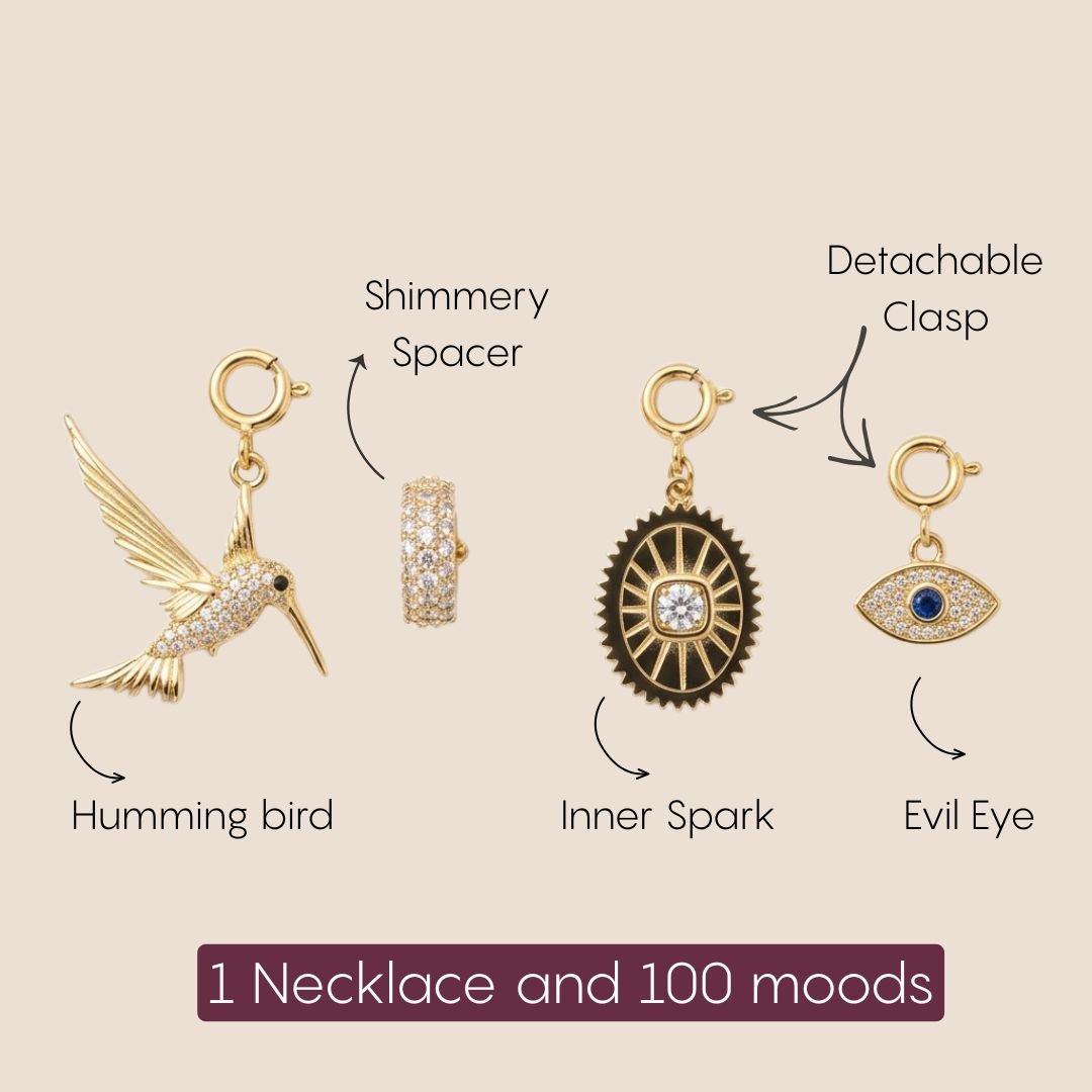 Hummingbird & Evil Eye Charm Necklace - Foramour Jewels - 18K Gold Plated - Sweat, water proof