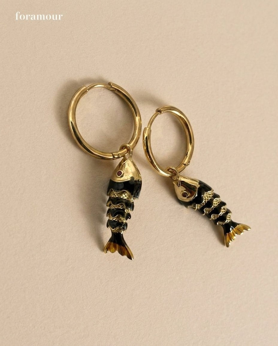 Koi Fish Enamel Earrings - Foramour Jewels - 18K Gold Plated - Sweat, water proof