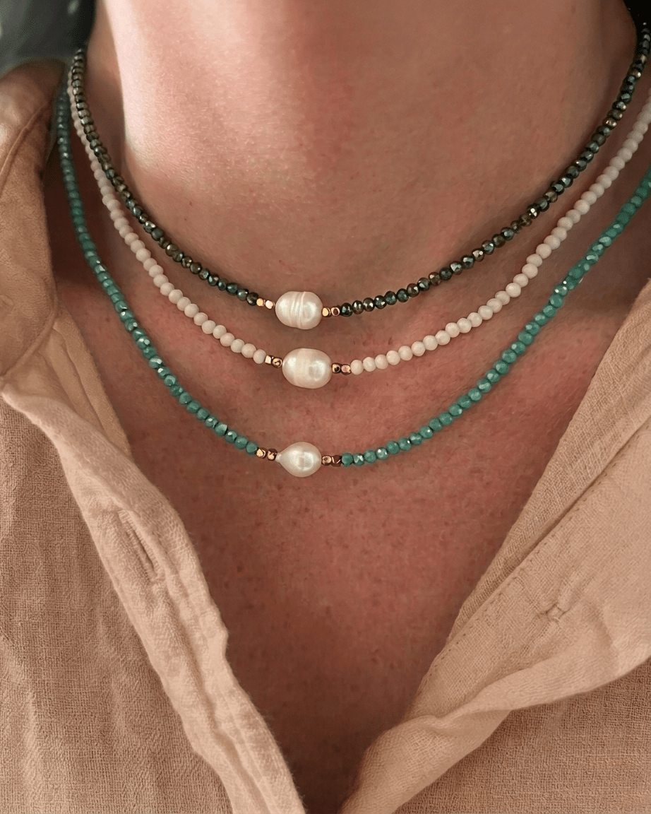 Layered Multicolor Bead Necklace - Foramour Jewels - 18K Gold Plated - Sweat, water proof