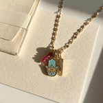 Lip chain, Hamsa Hand & Dagger Charm Necklace - Foramour Jewels - 18K Gold Plated - Sweat, water proof