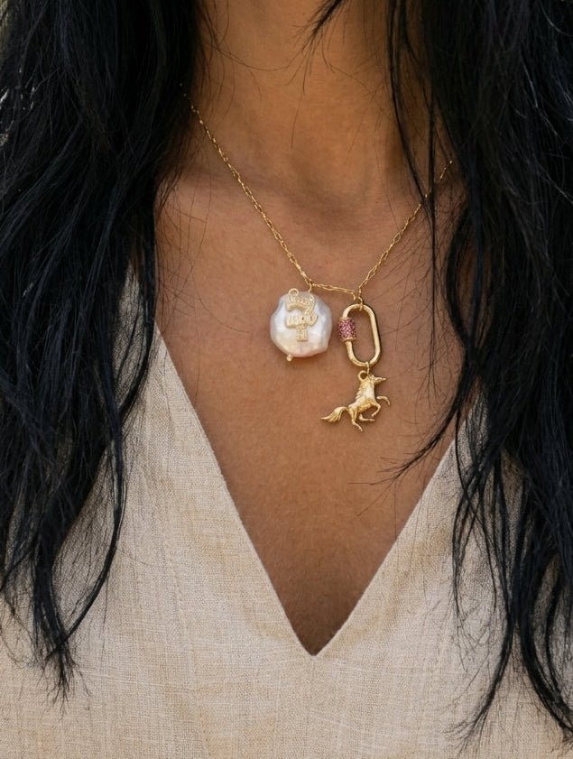 Lucky 7 & Horse Charm Necklace - Foramour Jewels - 18K Gold Plated - Sweat, water proof