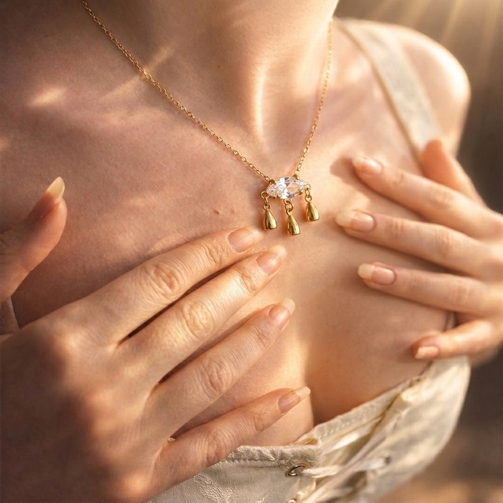 Marquise Crystal Drop Necklace - Foramour Jewels - 18K Gold Plated - Sweat, water proof