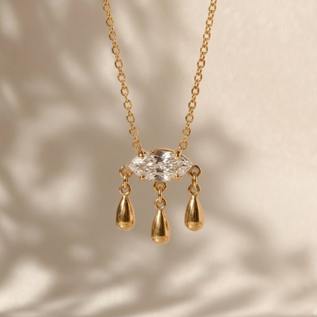 Marquise Crystal Drop Necklace - Foramour Jewels - 18K Gold Plated - Sweat, water proof