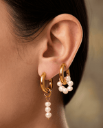 Mismatched Freshwater Pearl Hoop Earrings | Asymmetric Gold Pearl Drop Huggies - Foramour Jewels - 18K Gold Plated - Sweat, water proof