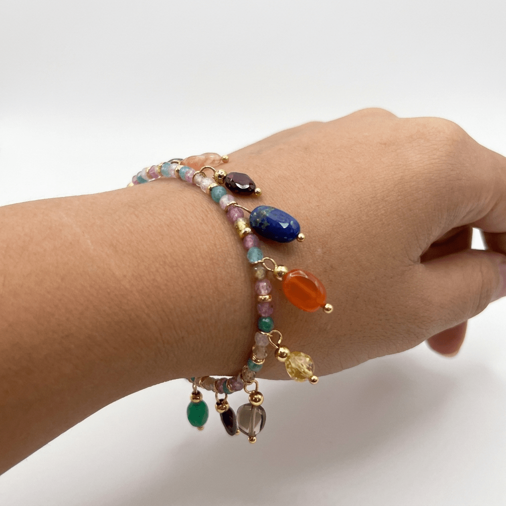 Multi-Gemstone Charm Bracelet - Foramour Jewels - 18K Gold Plated - Sweat, water proof