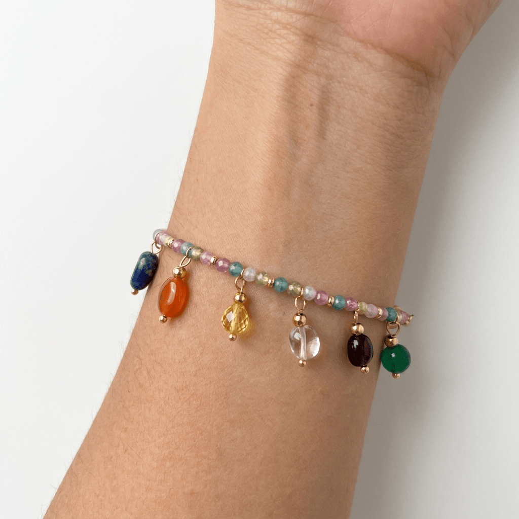 Multi-Gemstone Charm Bracelet - Foramour Jewels - 18K Gold Plated - Sweat, water proof