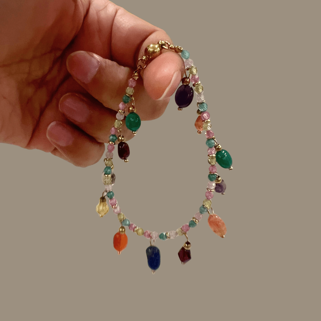 Multi-Gemstone Charm Bracelet - Foramour Jewels - 18K Gold Plated - Sweat, water proof
