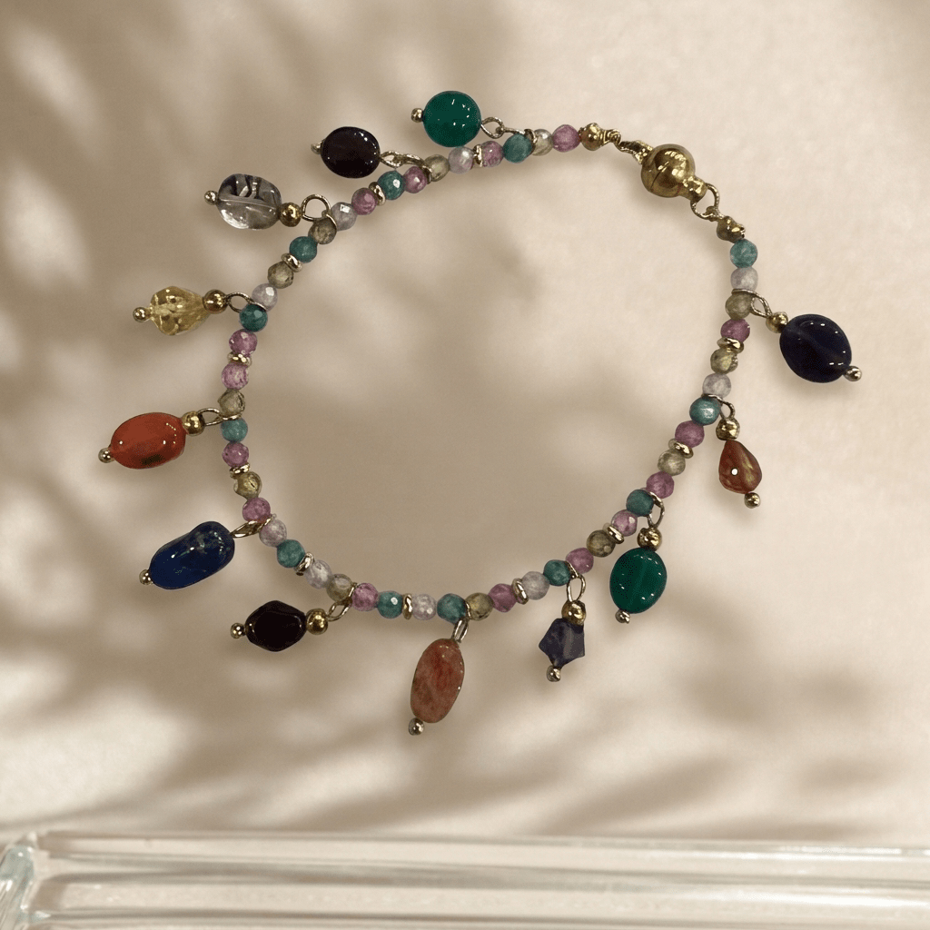 Multi-Gemstone Charm Bracelet - Foramour Jewels - 18K Gold Plated - Sweat, water proof