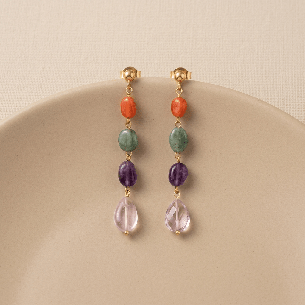 Multi-Gemstone Drop Earrings - Foramour Jewels - 18K Gold Plated - Sweat, water proof