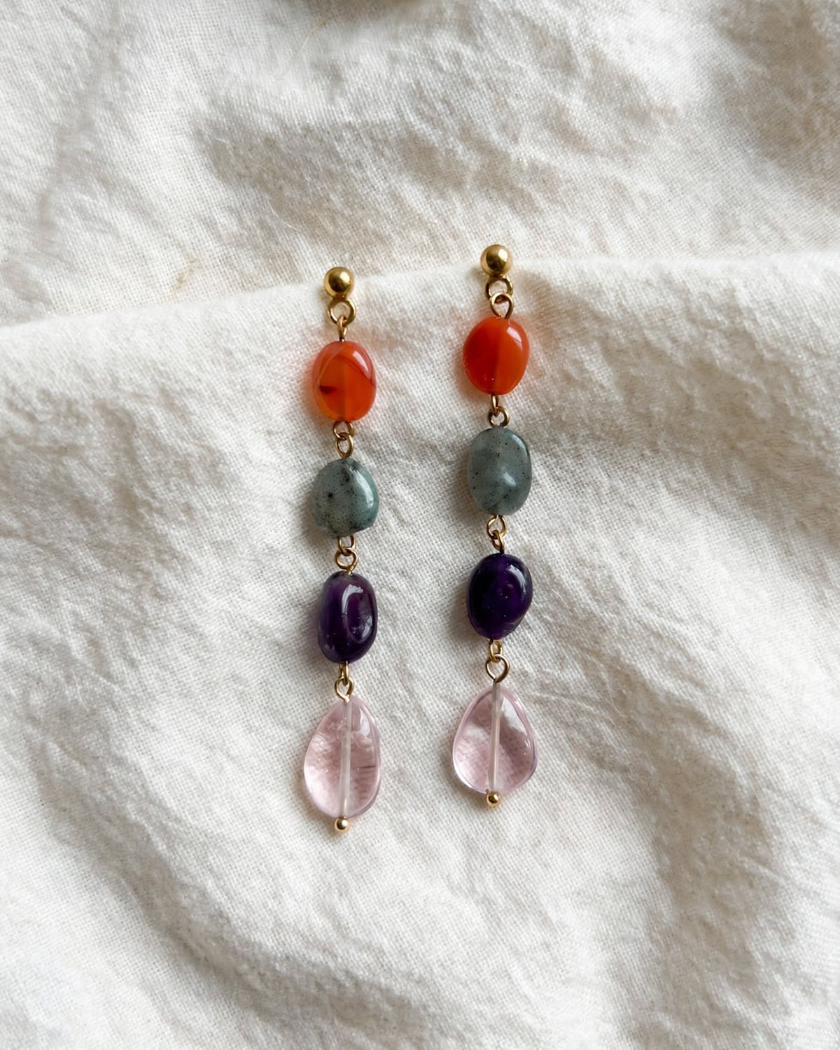 Multi-Gemstone Drop Earrings - Foramour Jewels - 18K Gold Plated - Sweat, water proof