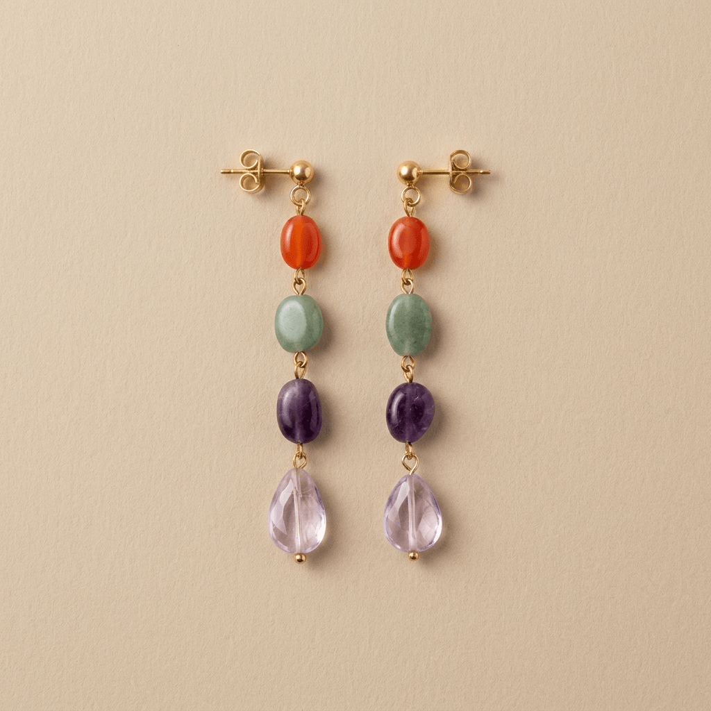 Multi-Gemstone Drop Earrings - Foramour Jewels - 18K Gold Plated - Sweat, water proof