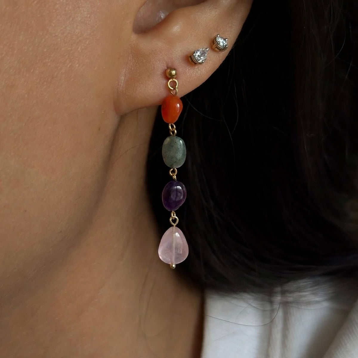 Multi-Gemstone Drop Earrings - Foramour Jewels - 18K Gold Plated - Sweat, water proof