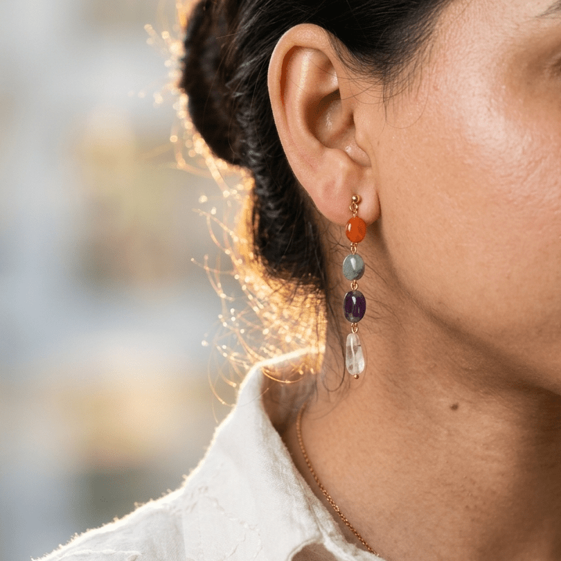 Multi-Gemstone Drop Earrings - Foramour Jewels - 18K Gold Plated - Sweat, water proof