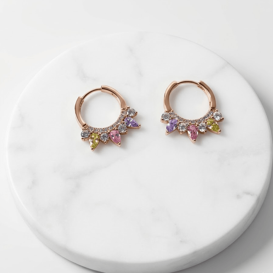 Multicolor Zircon Huggie Hoop Earrings - Foramour Jewels - 18K Gold Plated - Sweat, water proof