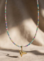 Multicolour Zircon Bead & Gold Hummingbird Necklace - Foramour Jewels - 18K Gold Plated - Sweat, water proof