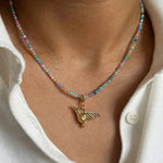Multicolour Zircon Bead & Gold Hummingbird Necklace - Foramour Jewels - 18K Gold Plated - Sweat, water proof