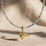 Multicolour Zircon Bead & Gold Hummingbird Necklace - Foramour Jewels - 18K Gold Plated - Sweat, water proof