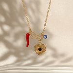 Nazar & Cornicello Chilly Charm Necklace - Foramour Jewels - 18K Gold Plated - Sweat, water proof