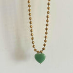 Original Natural Green Jade Heart Ball Chain Necklace - Foramour Jewels - 18K Gold Plated - Sweat, water proof