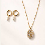 Oval Mosaic Necklace & Mini Hoop - Necklace and Earrings - Foramour Jewels - 18K Gold Plated - Sweat, water proof